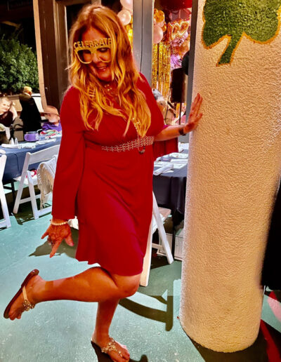 Clear Sandal Straps fun at a party.