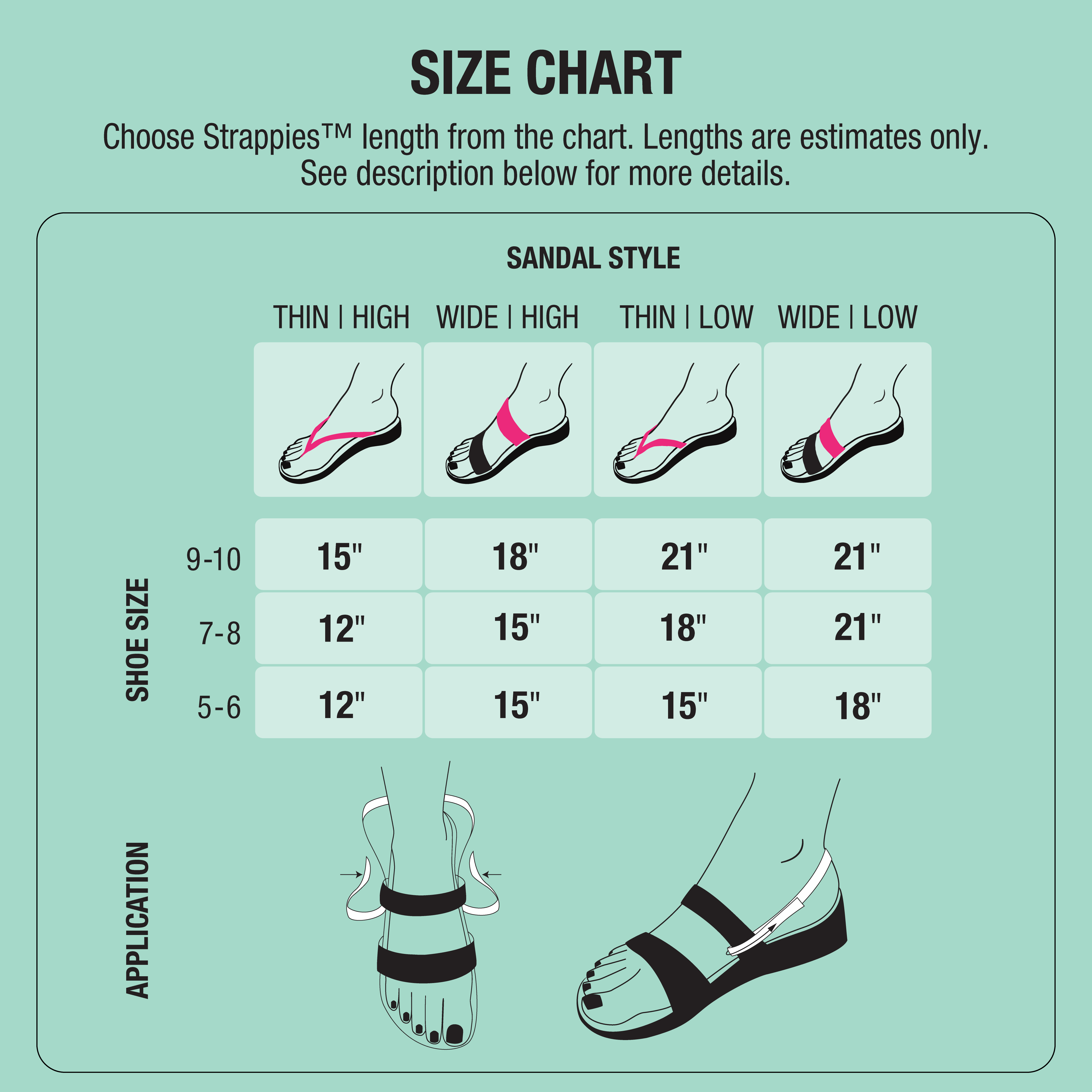 Clear sandal straps size chart.